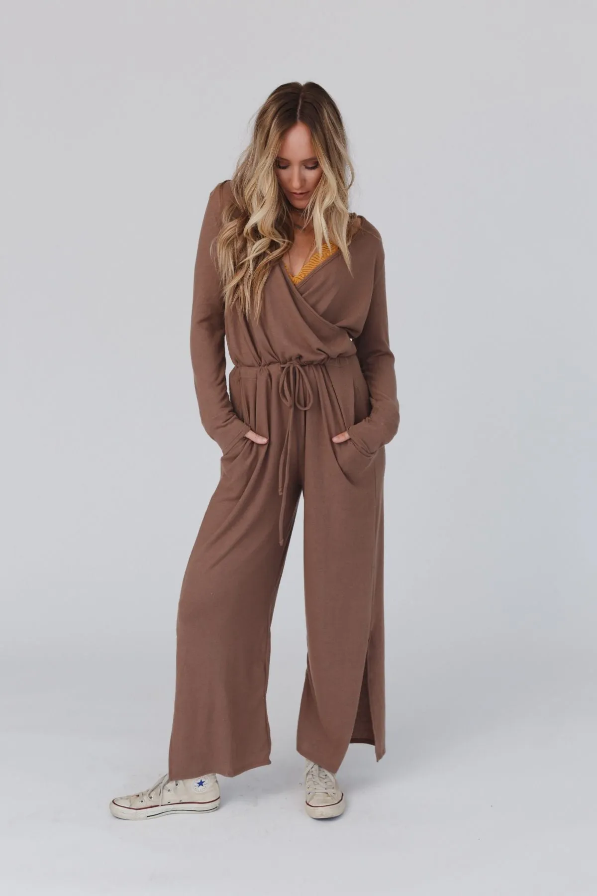 Cross Front Jumpsuit - Mushroom