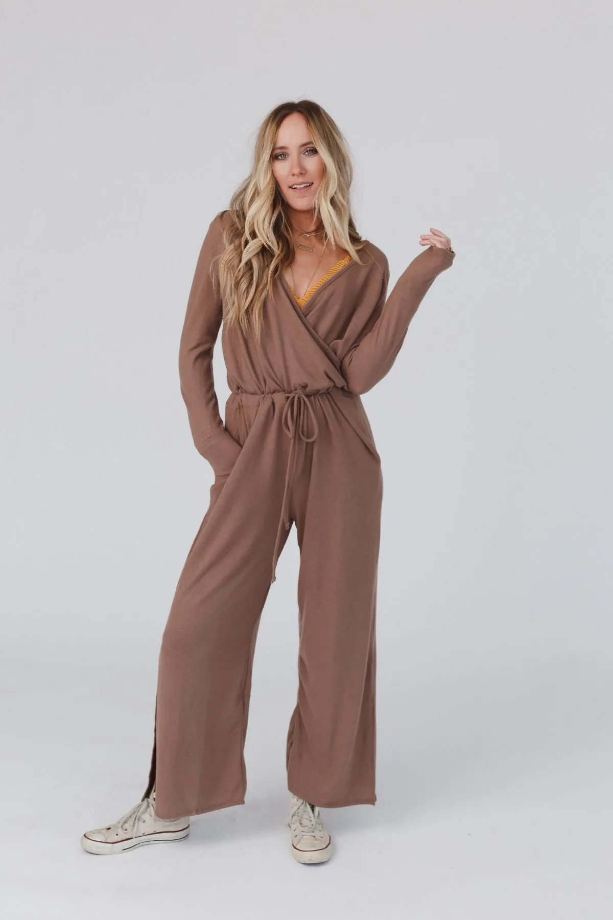 Cross Front Jumpsuit - Mushroom