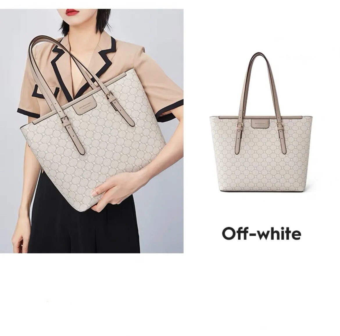 Cute Brown, Khaki & Off-White Contrast Color Minimalist Monogram Luxury PVC Leather Large Capacity Women’s Handbag, Shoulder Bag