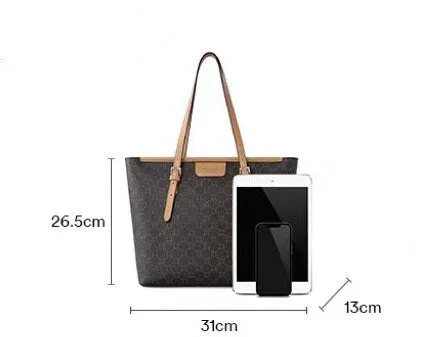 Cute Brown, Khaki & Off-White Contrast Color Minimalist Monogram Luxury PVC Leather Large Capacity Women’s Handbag, Shoulder Bag