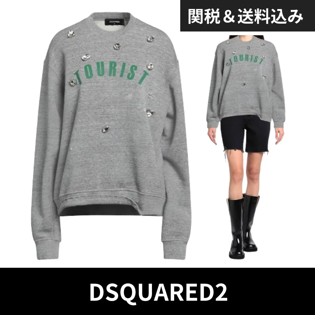 D2 | Street Style Long Sleeves Cotton Logo Sweatshirt