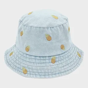 Embroidered Pineapple Bucket Hat Light Denim - iLLASPARKZ