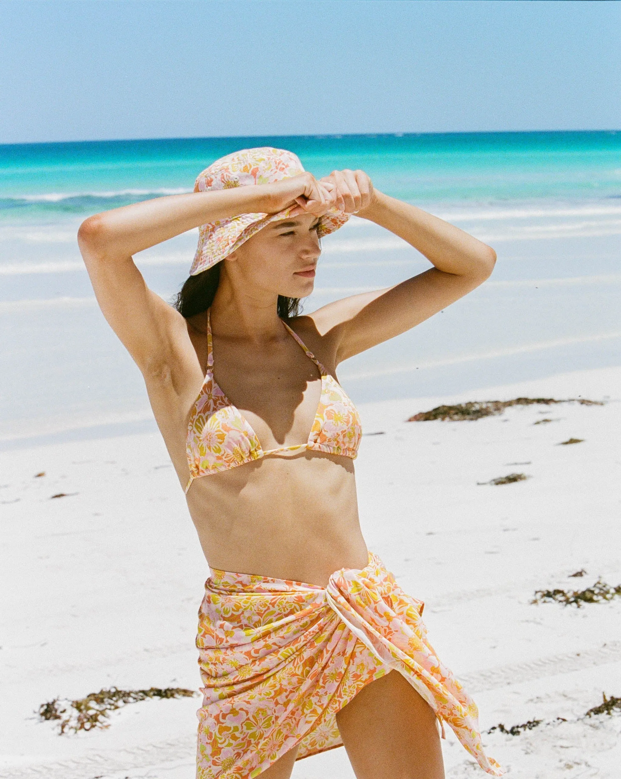 Evangeline floral hat, mandarin shade.