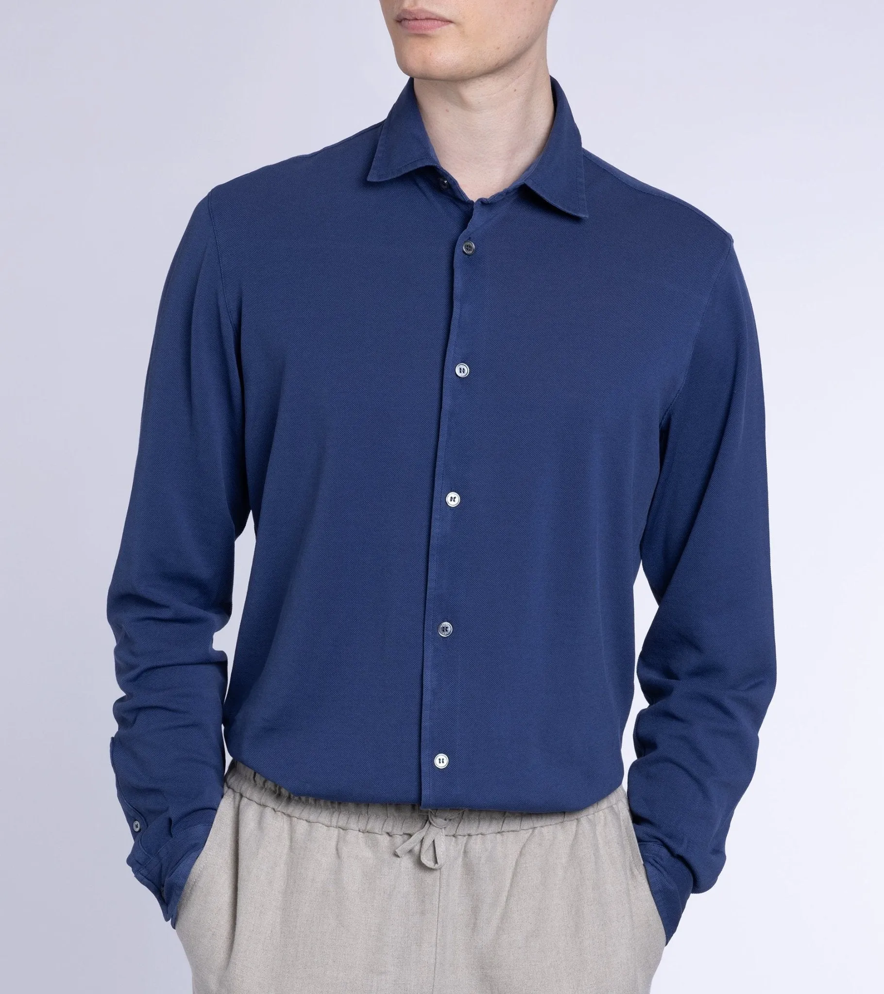 Fedeli Blue Light Cotton Pique Shirt