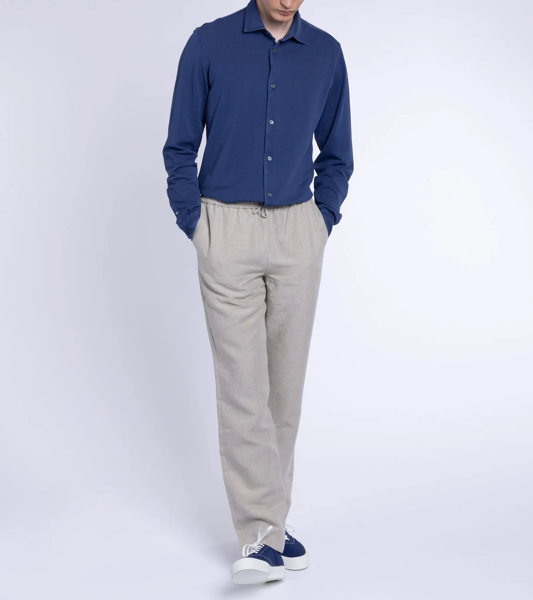 Fedeli Blue Light Cotton Pique Shirt