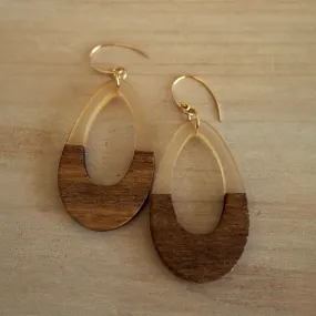 Gold and Wooden Teardrop Earrings