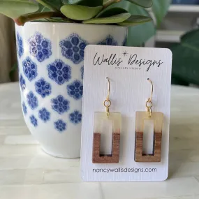 Golden Wood Rectangle Earrings