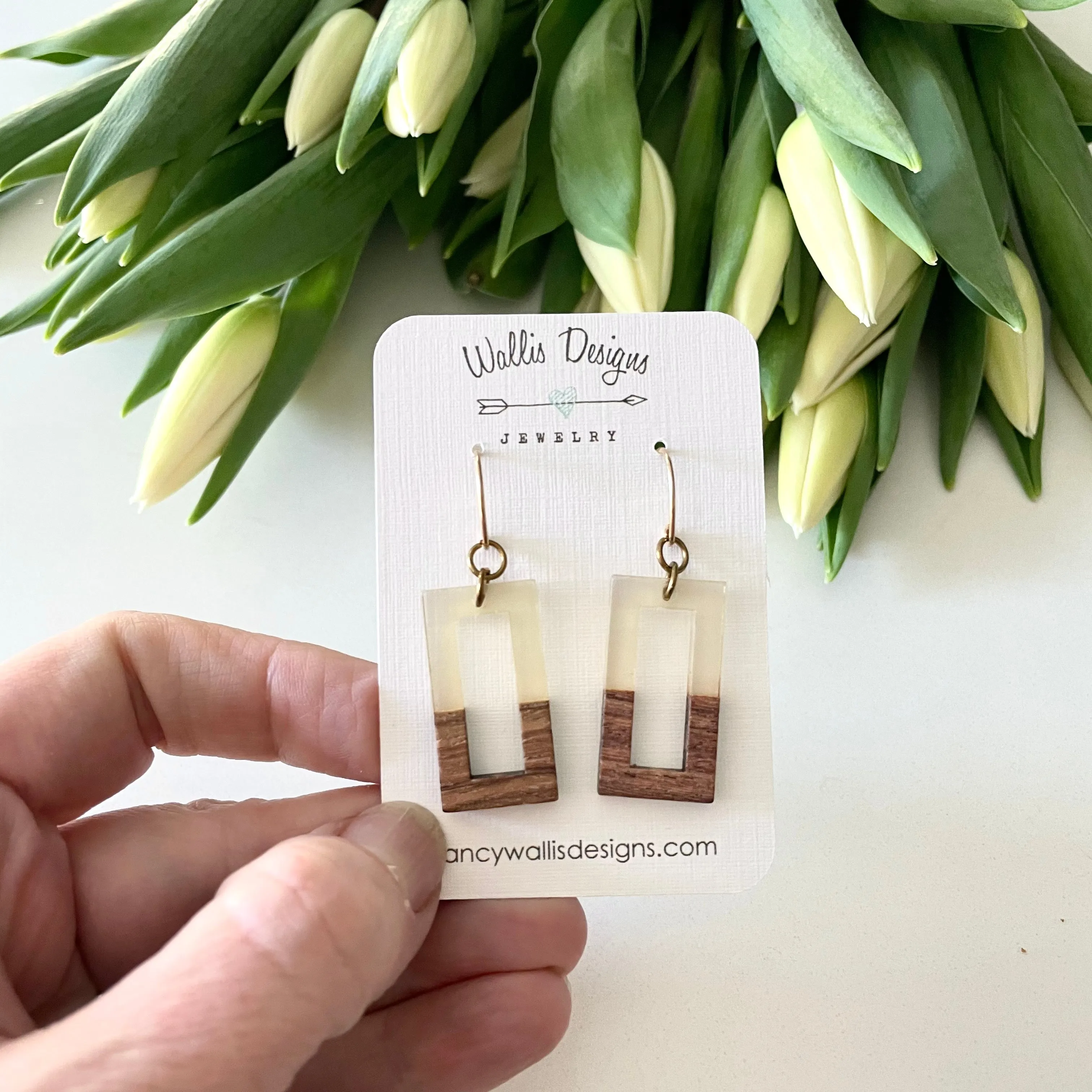 Golden Wood Rectangle Earrings