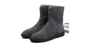 Grey Suede Leather Vintage Zipper Round Head Grunge Mens Boots Bootie Shoes