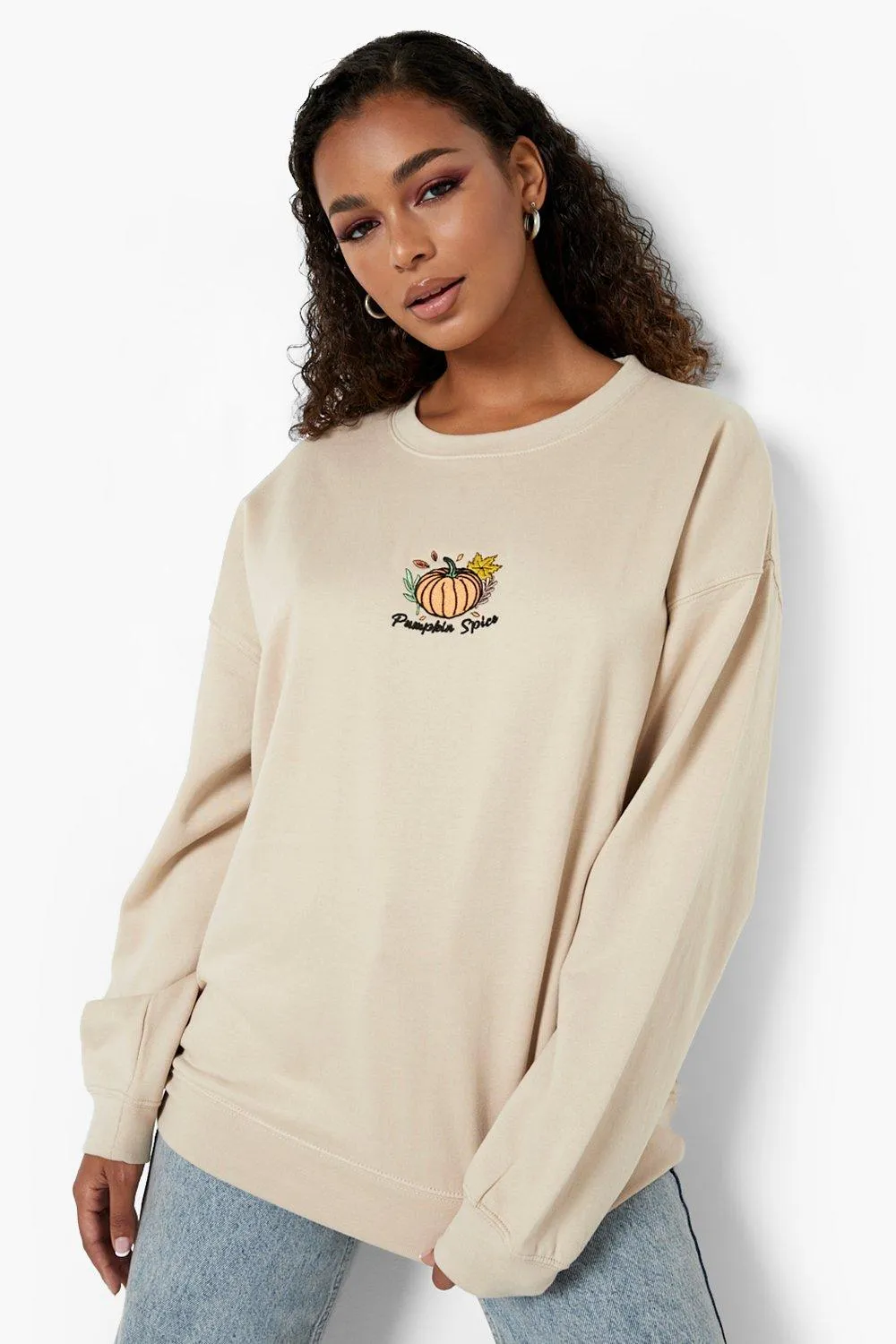 Halloween Pumpkin Embroidered Oversized Sweater