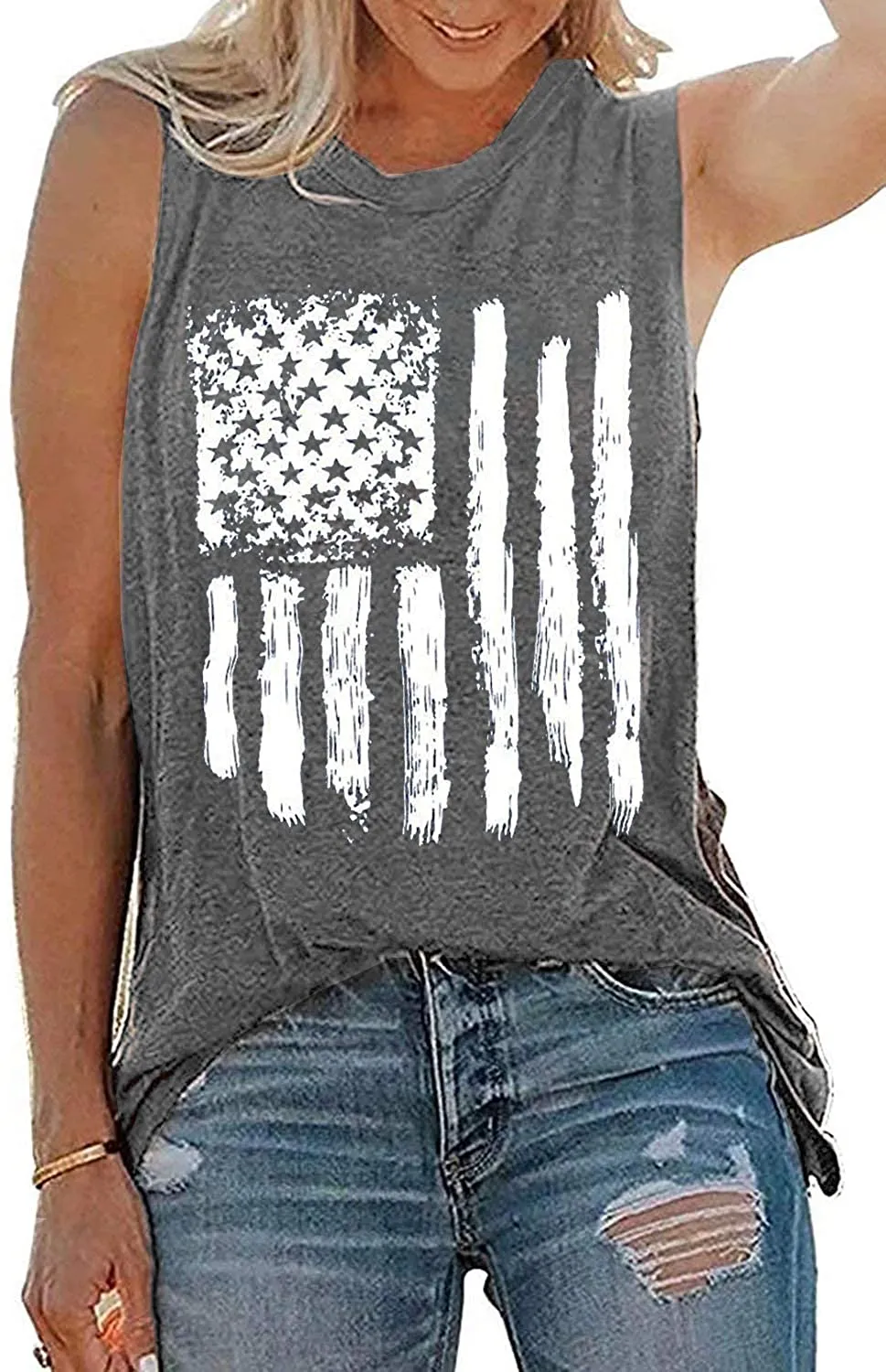 Haute Edition Women's USA American Flag 4th of July Loose Fit Tops Plus Size