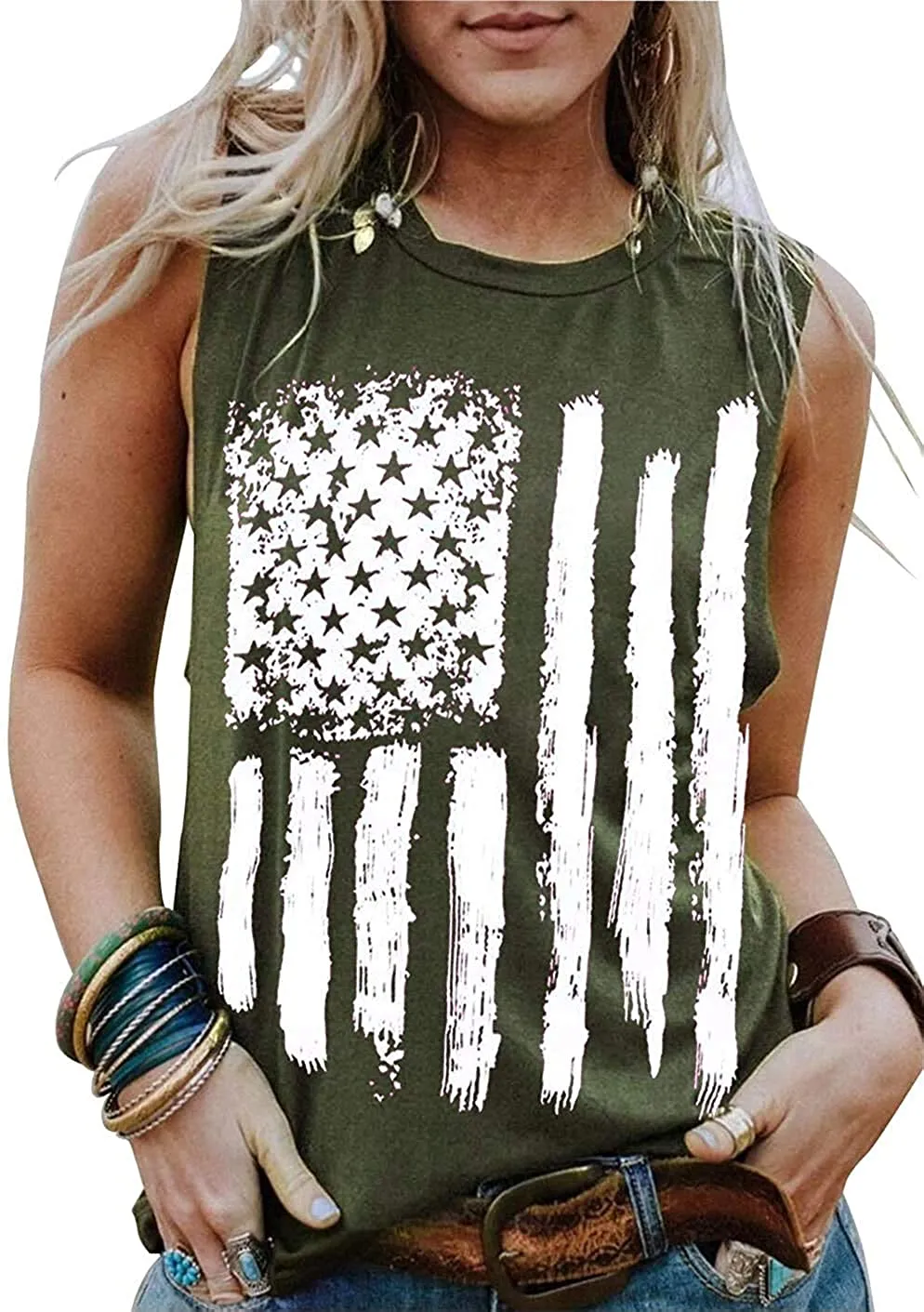 Haute Edition Women's USA American Flag 4th of July Loose Fit Tops Plus Size