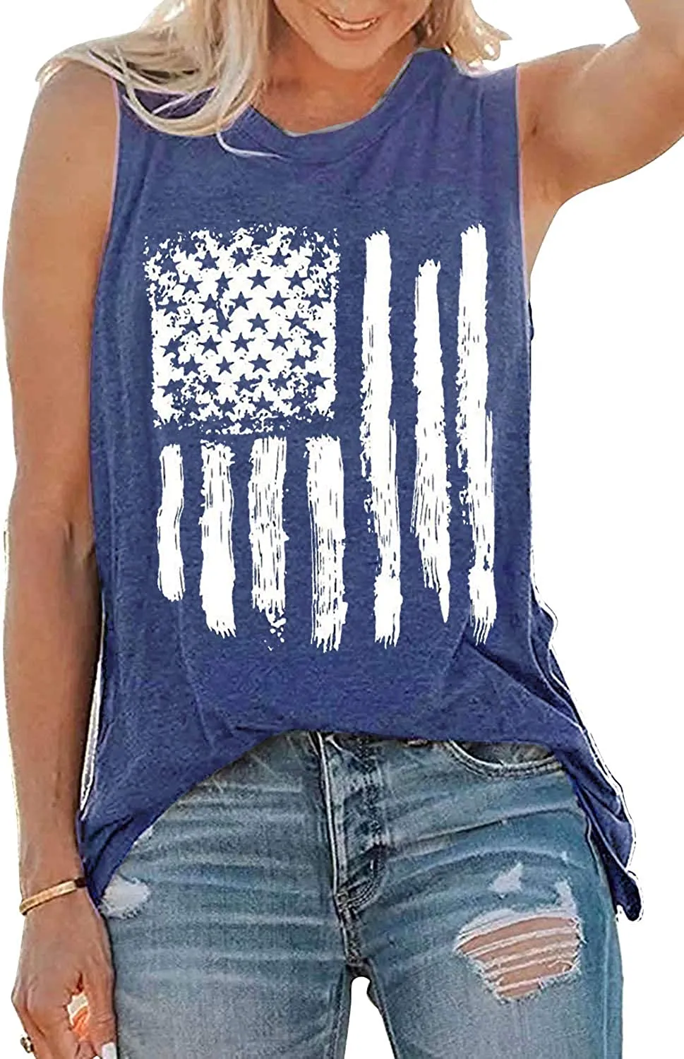 Haute Edition Women's USA American Flag 4th of July Loose Fit Tops Plus Size