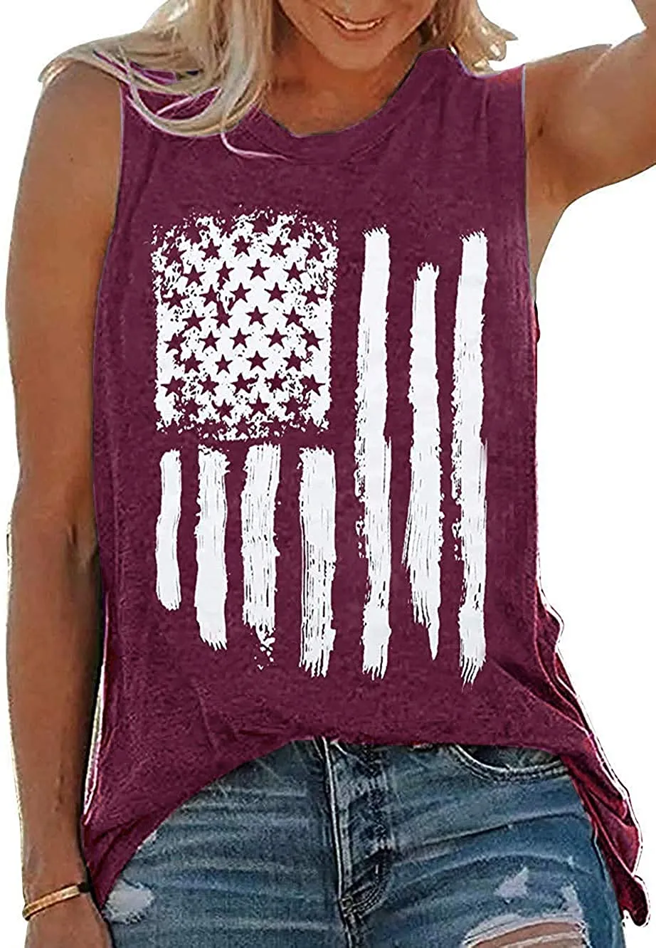 Haute Edition Women's USA American Flag 4th of July Loose Fit Tops Plus Size