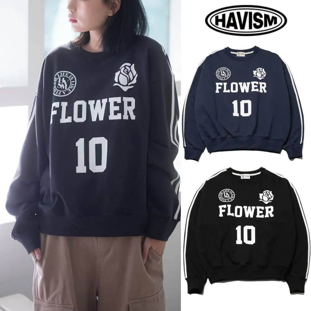 HAVISM Flower Patterns Long Sleeves Logo - Street Style