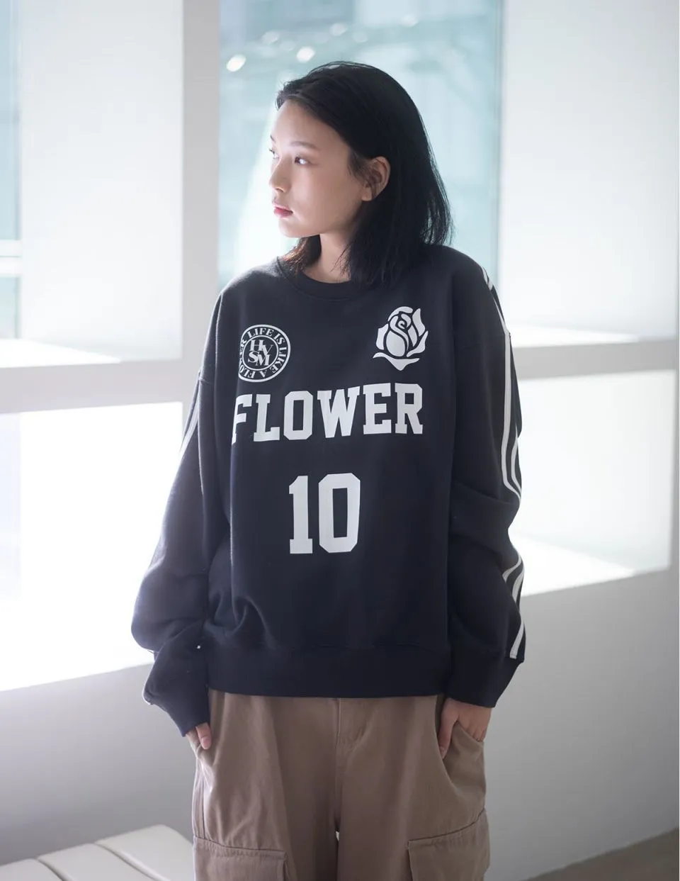 HAVISM Flower Patterns Long Sleeves Logo - Street Style