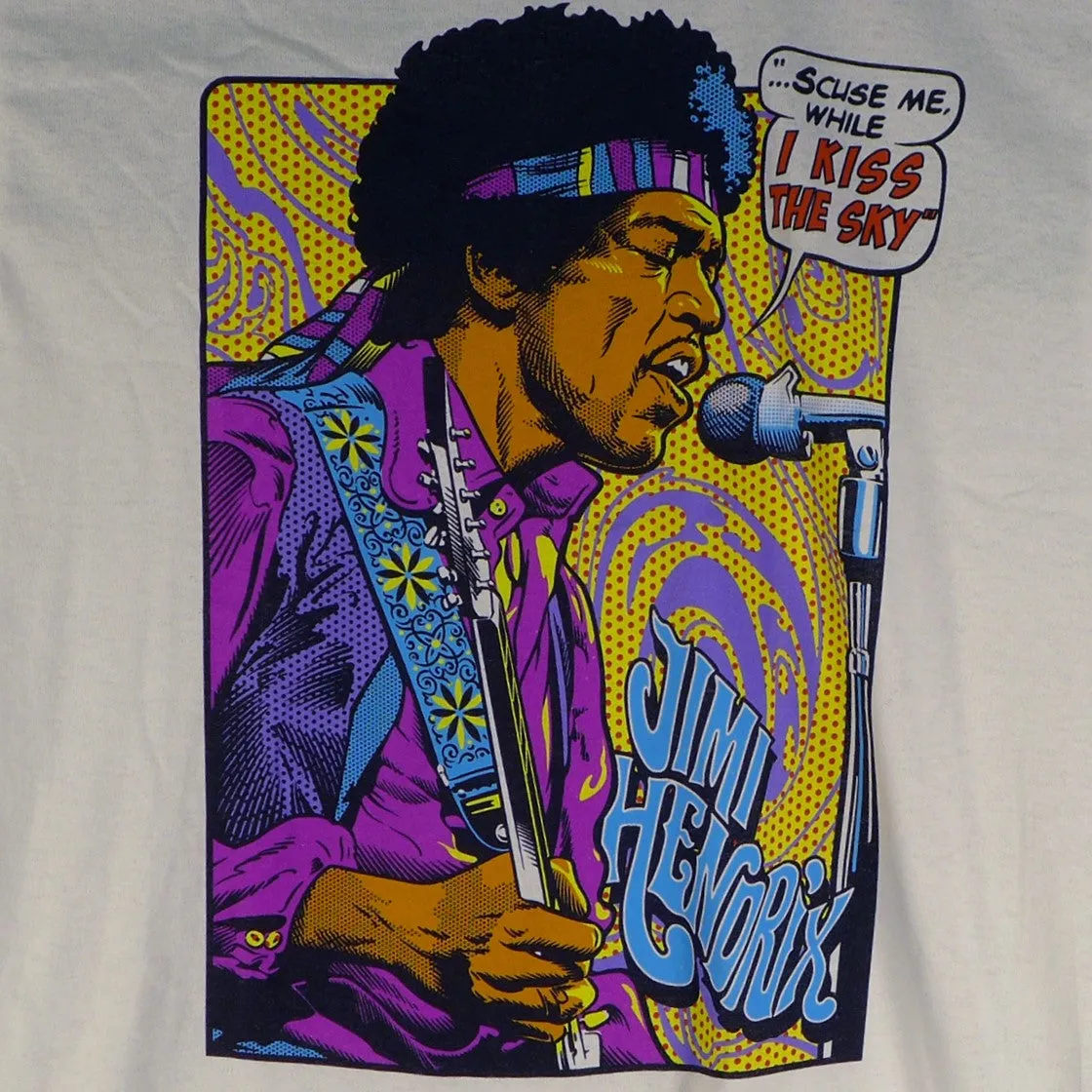 Hendrix Pop Art White T can be rewritten as White T-shirt with Hendrix Pop Art design.