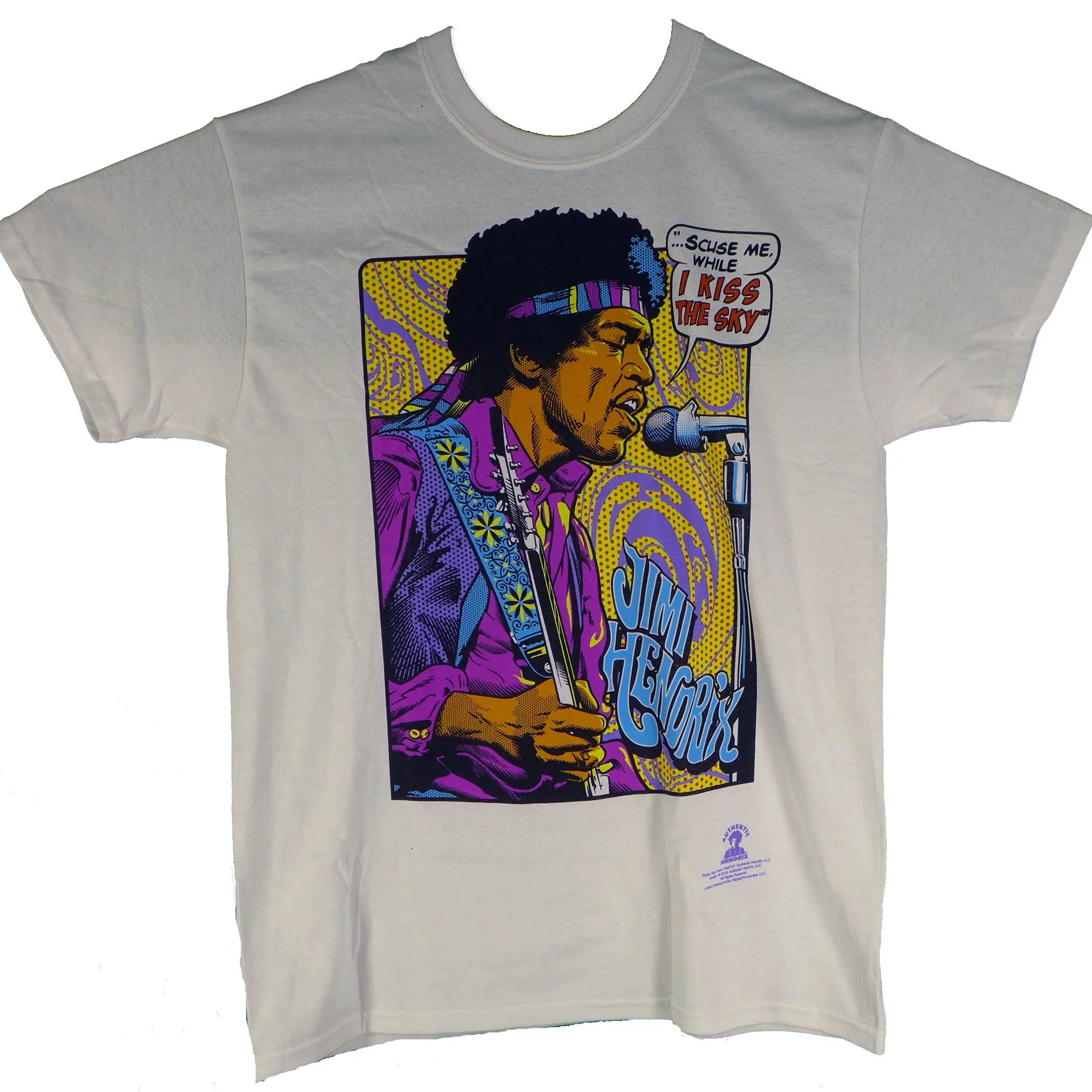 Hendrix Pop Art White T can be rewritten as White T-shirt with Hendrix Pop Art design.