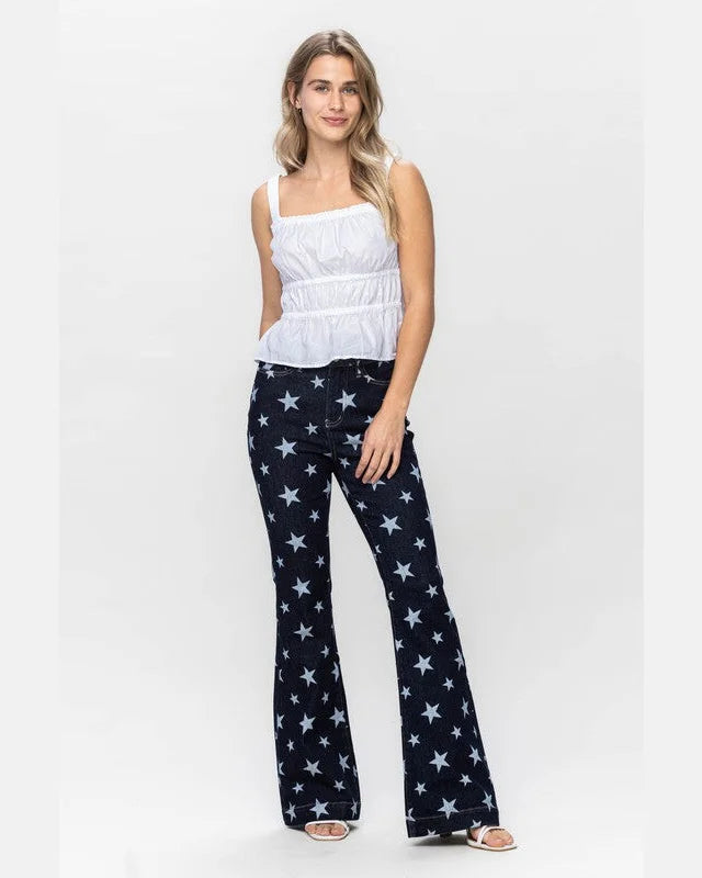 High Waist Star Print Flare Pants
