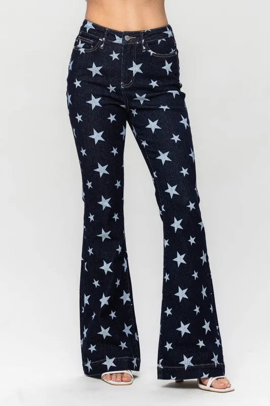 High Waist Star Print Flare Pants
