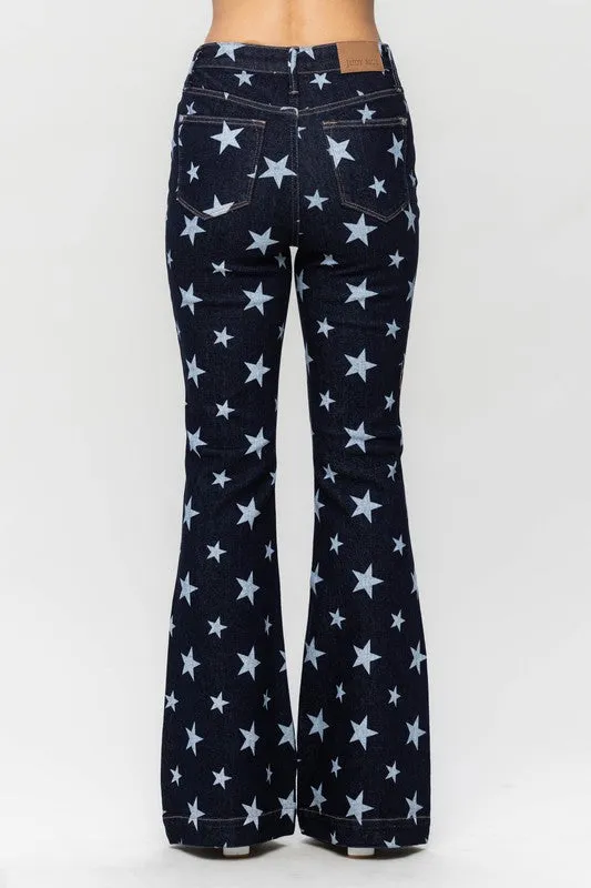 High Waist Star Print Flare Pants
