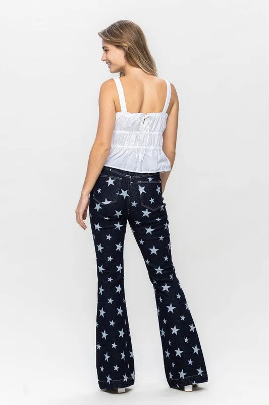 High Waist Star Print Flare Pants
