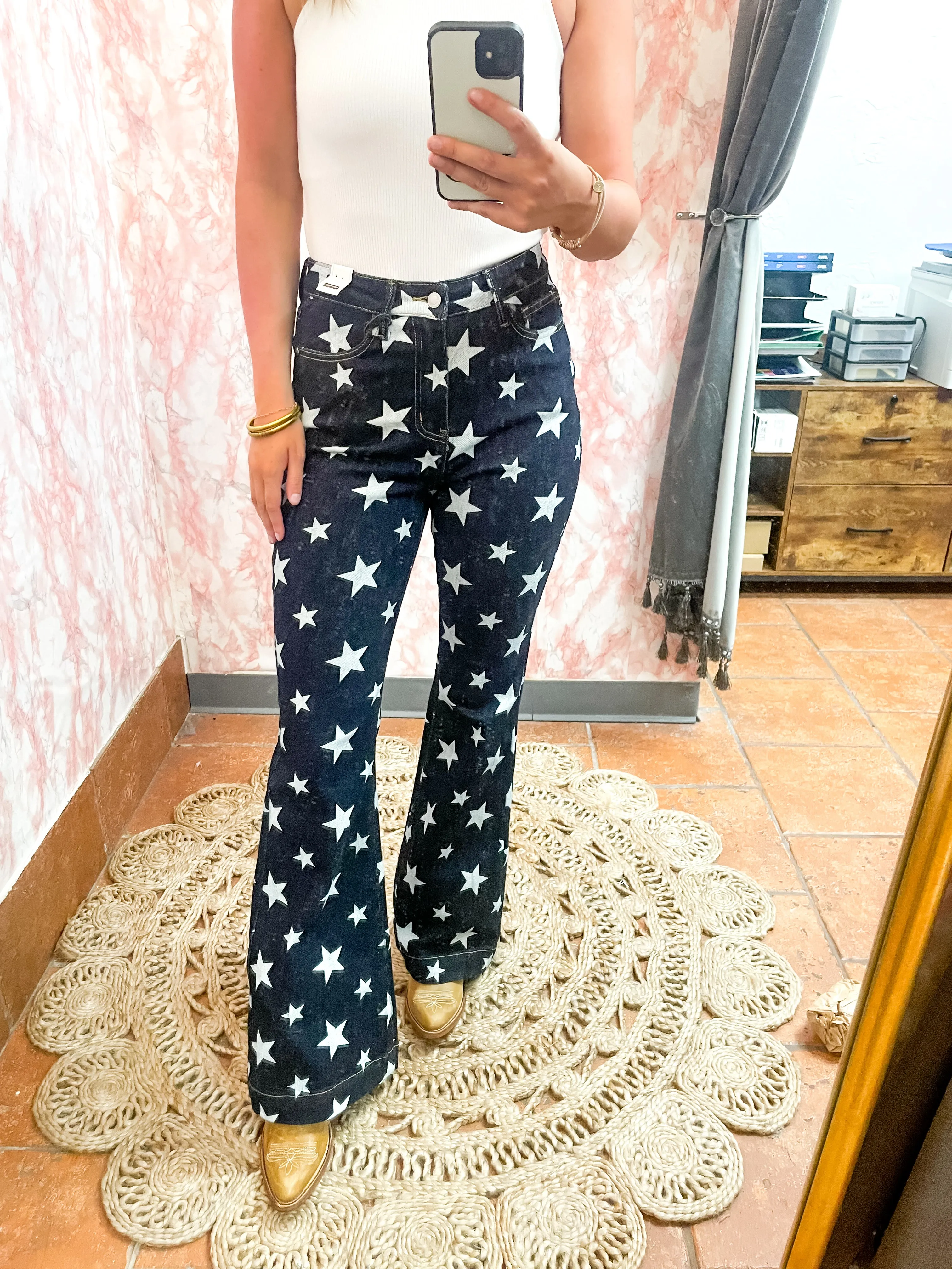 High Waist Star Print Flare Pants
