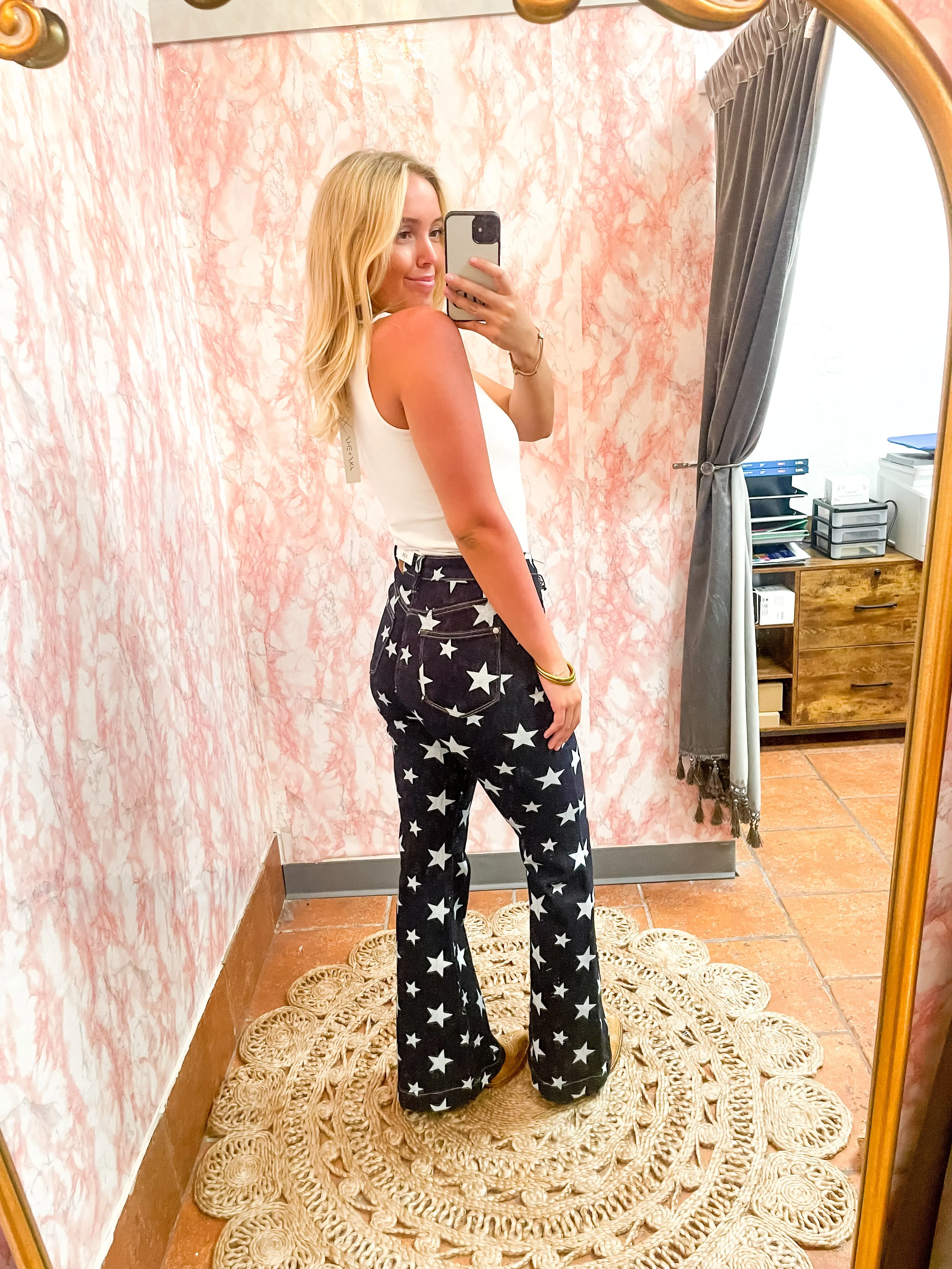 High Waist Star Print Flare Pants
