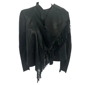 Isabel Marant Black Lambskin Fringe Scarf Jacket XS