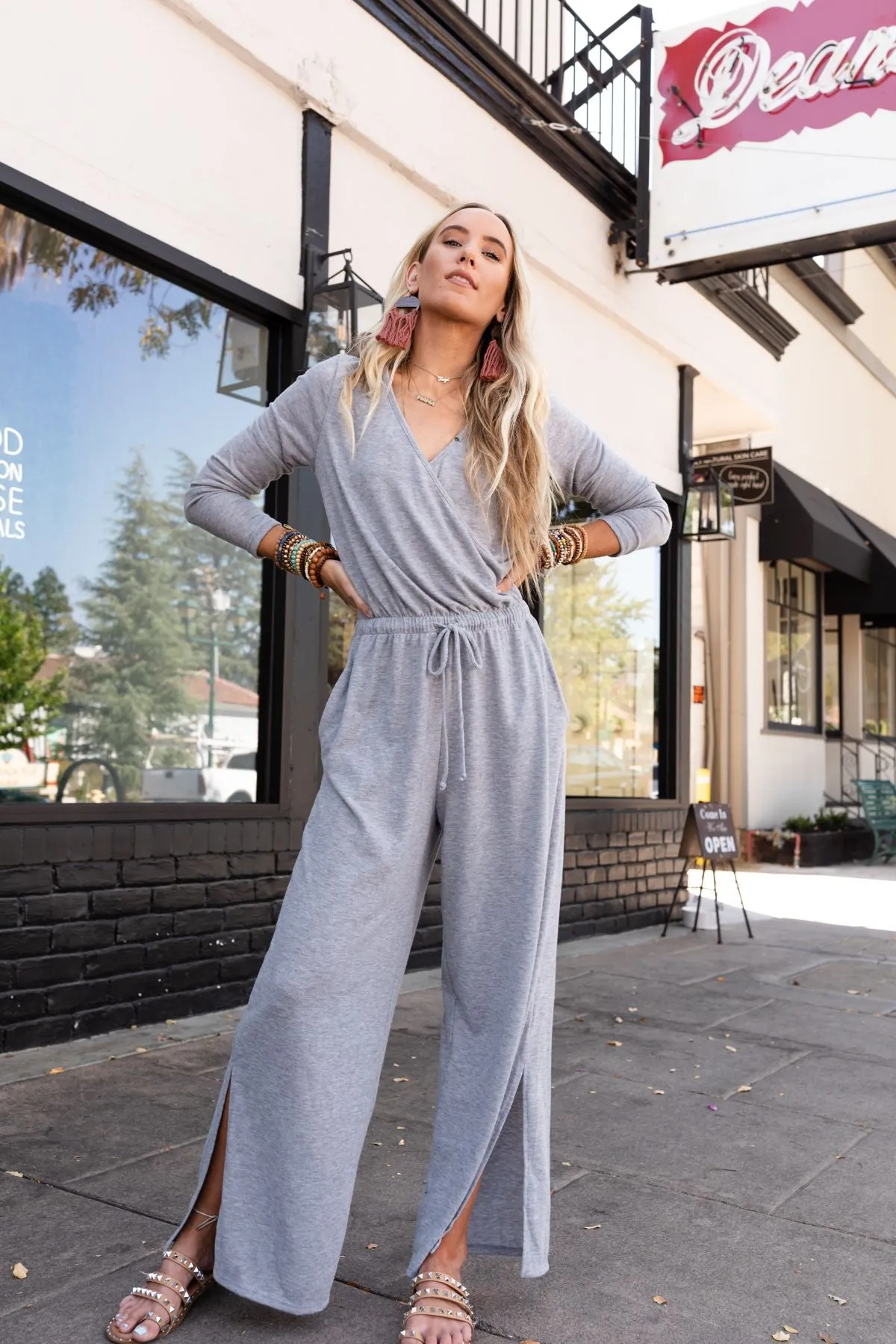 It Was Cross Front Jumpsuit - Heather Gray