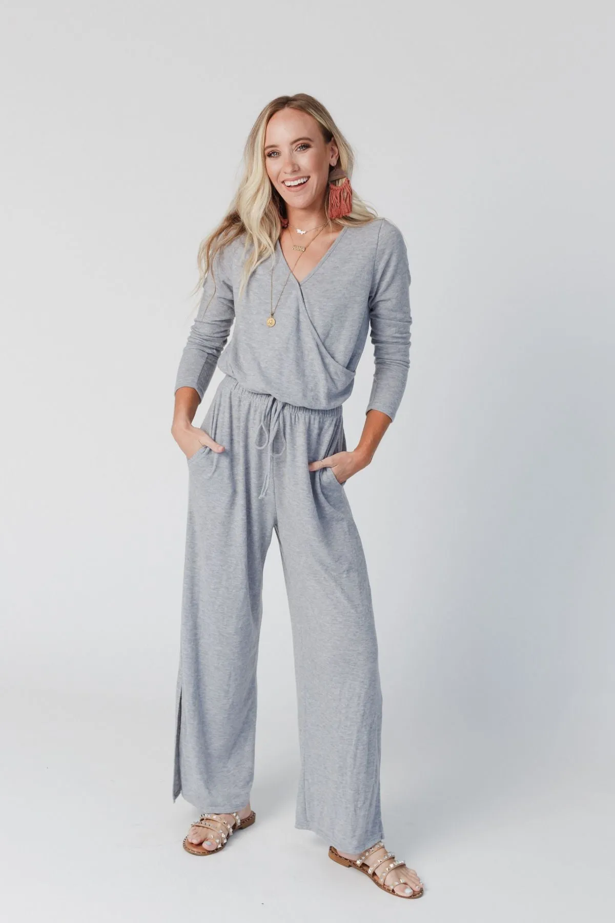 It Was Cross Front Jumpsuit - Heather Gray