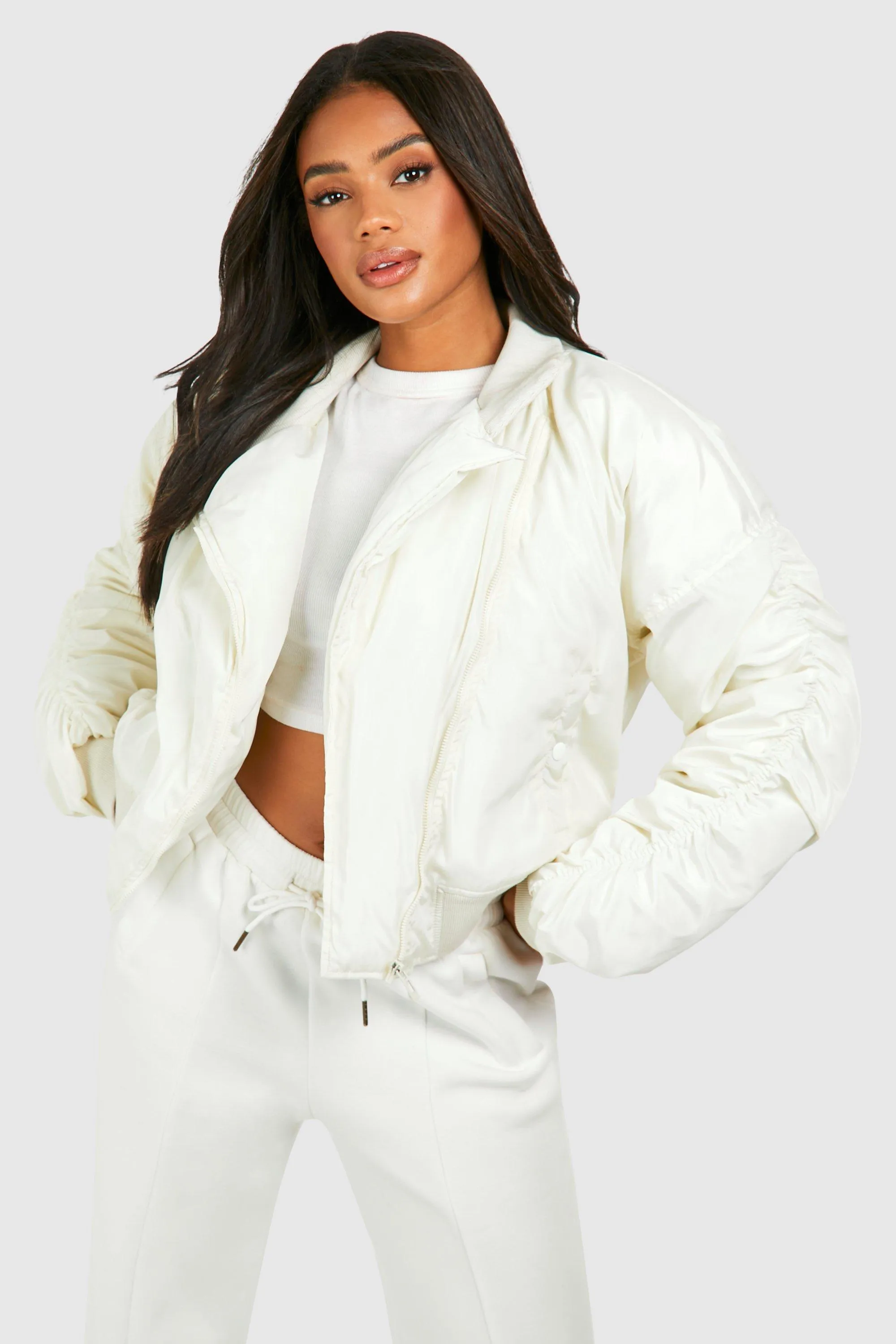 Jackets & Coats | Asymmetric Collar Detail Bomber Jacket | boohoo