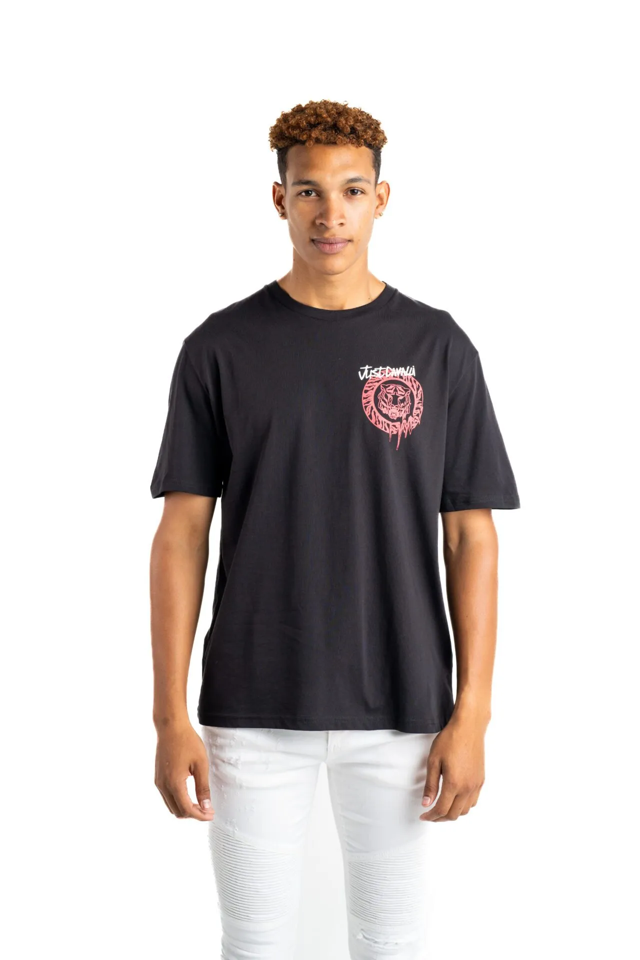 Just Cavalli Black T-Round Dripping 75Oahg03 Cj300 R T-Shirt