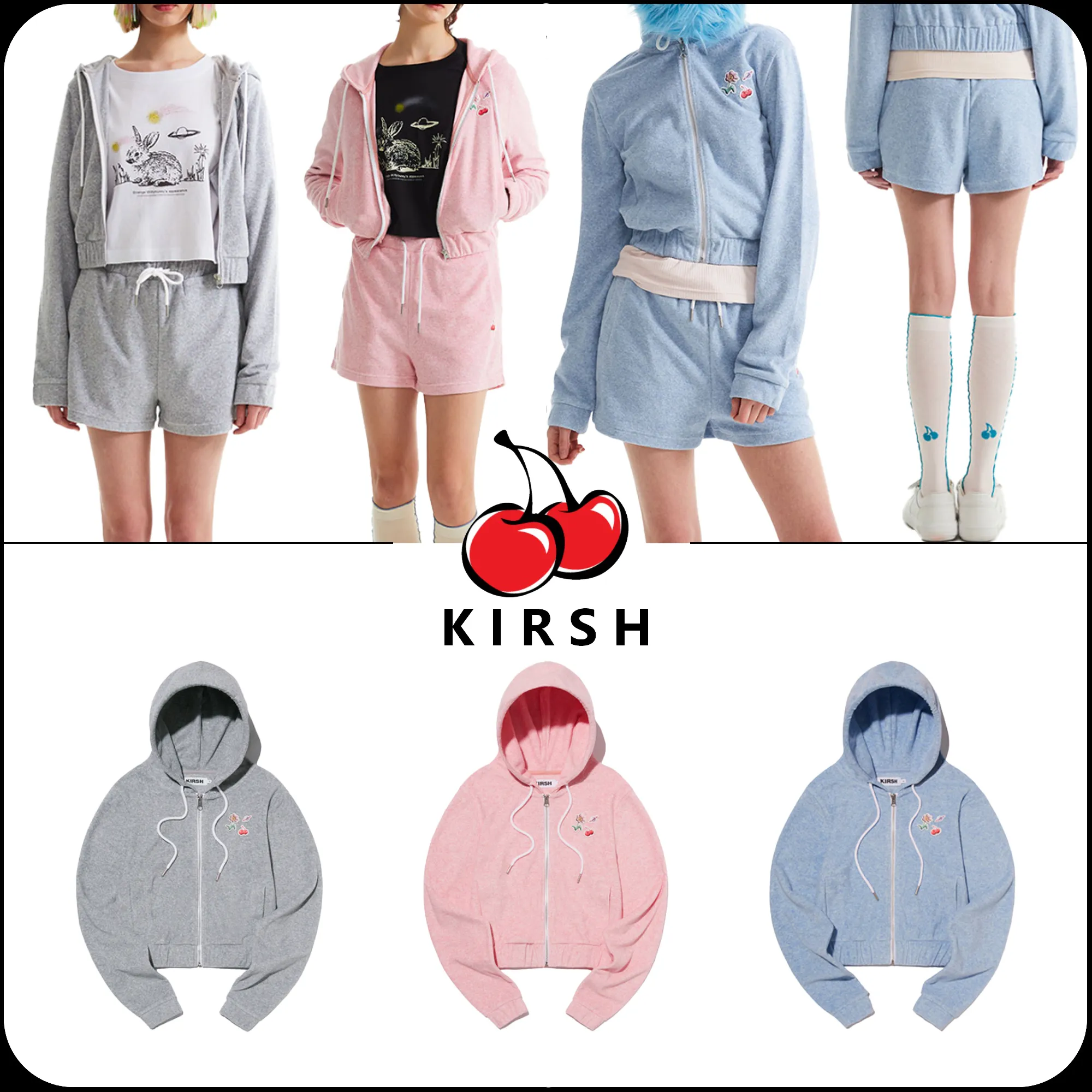 KIRSH Cherry Crop Terry Hoodie Zip Up