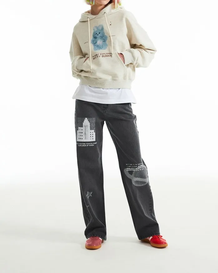 KIRSH WITTY BUNNY PLANET EXPLORER CROP HOODIE