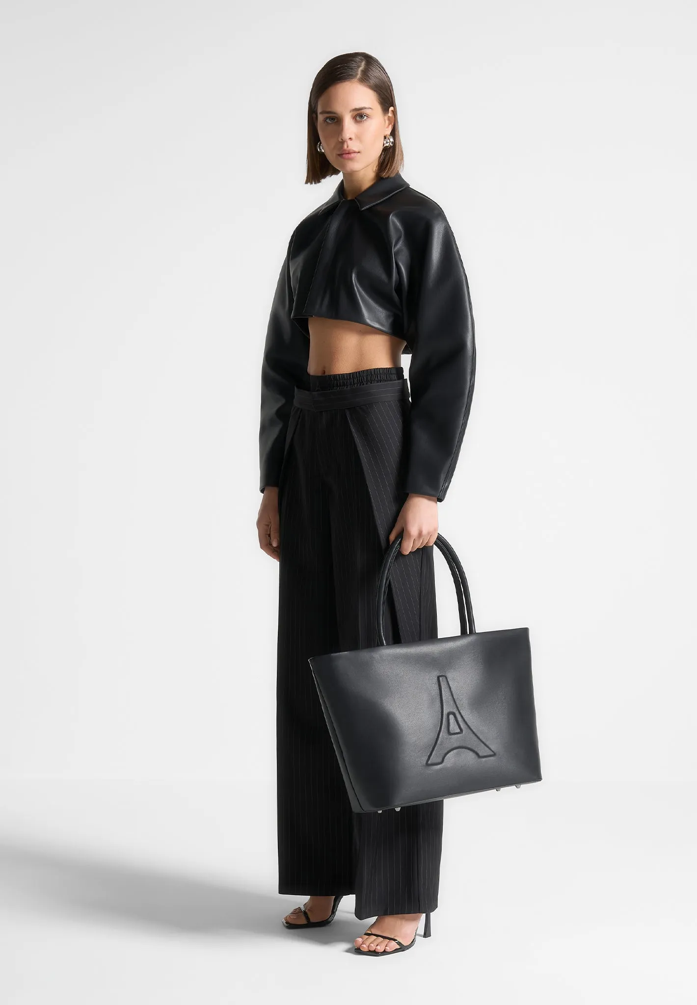 Leather Eiffel Tote Bag - Black