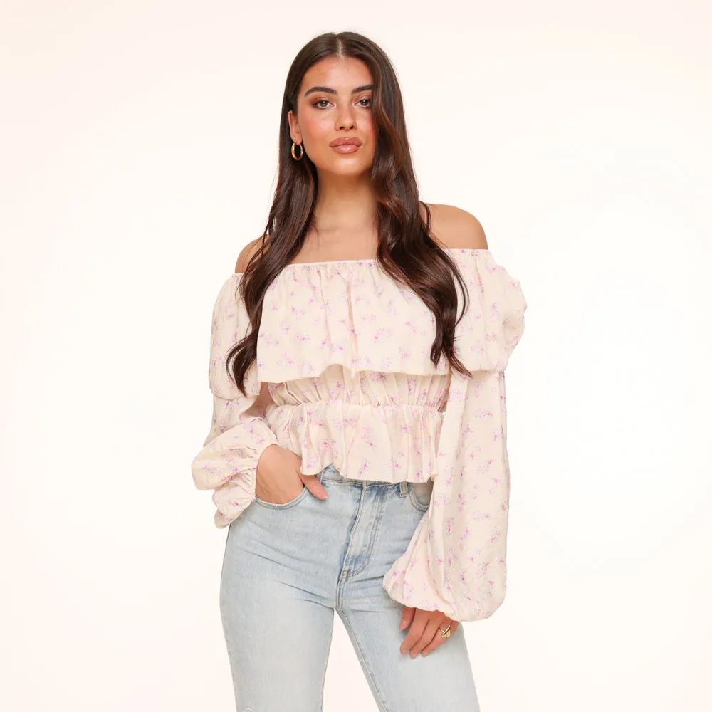 Lila Bloemen Off Shoulder - Blouse