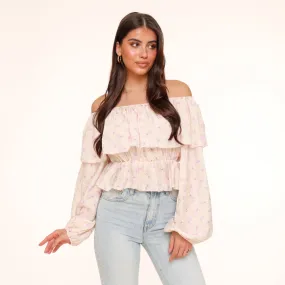 Lila Bloemen Off Shoulder - Blouse