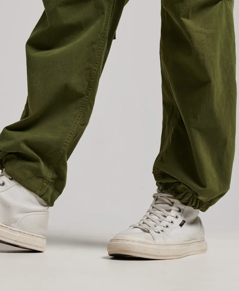 Low rise cargo pants, vintage style, soft moss green.