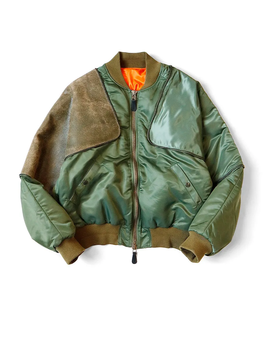 MA-1 Nylon x Crack Leather Bomber Jacket - Kapital