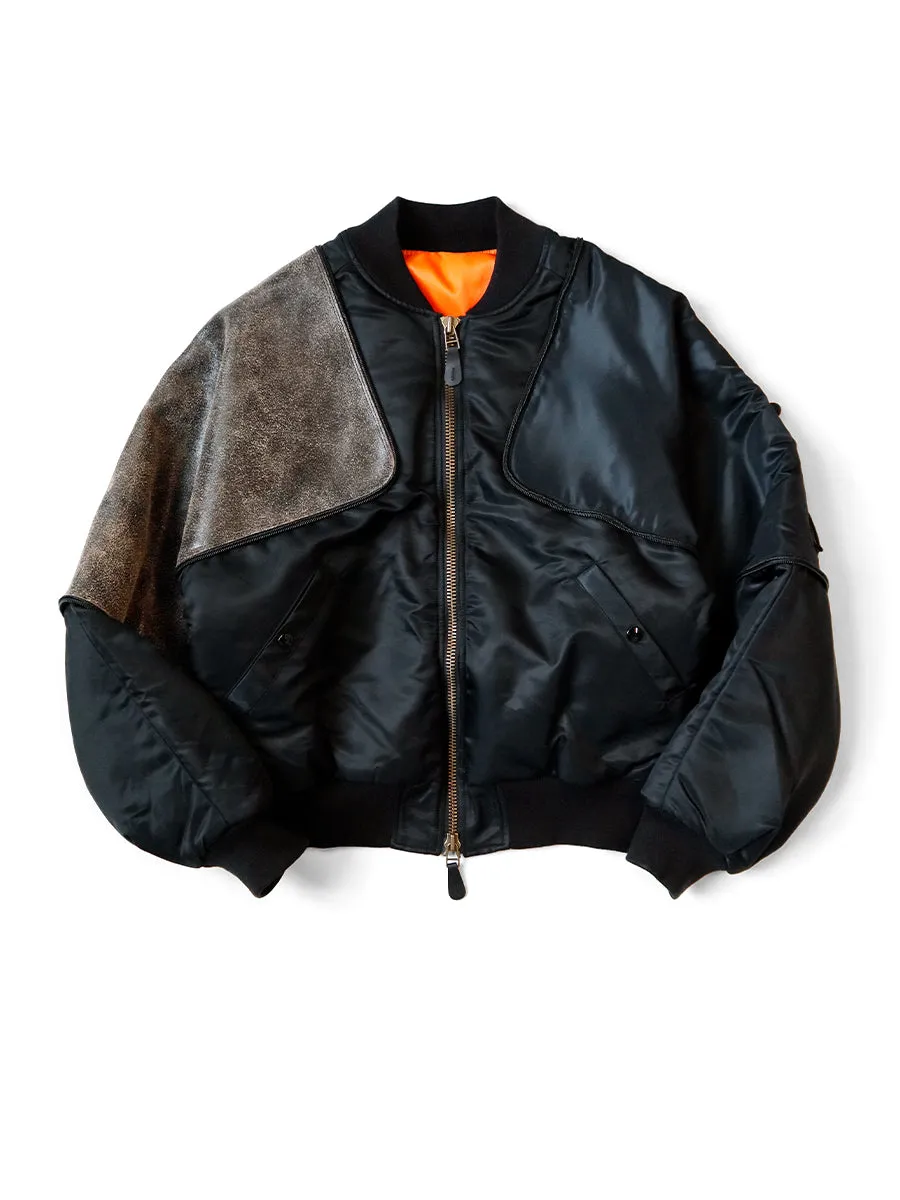 MA-1 Nylon x Crack Leather Bomber Jacket - Kapital