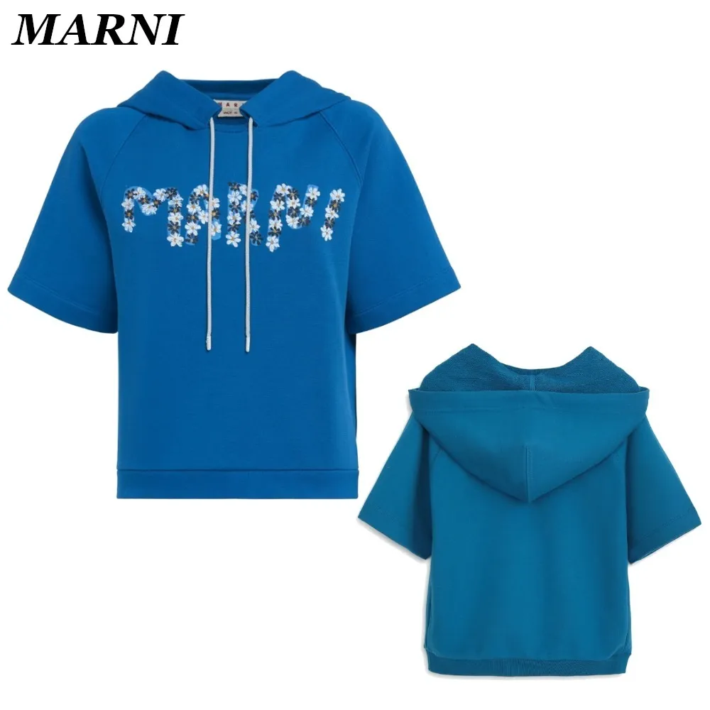 MARNI | Street Style Flower Patterns Cotton T-Shirt with Short Sleeves and Logo.