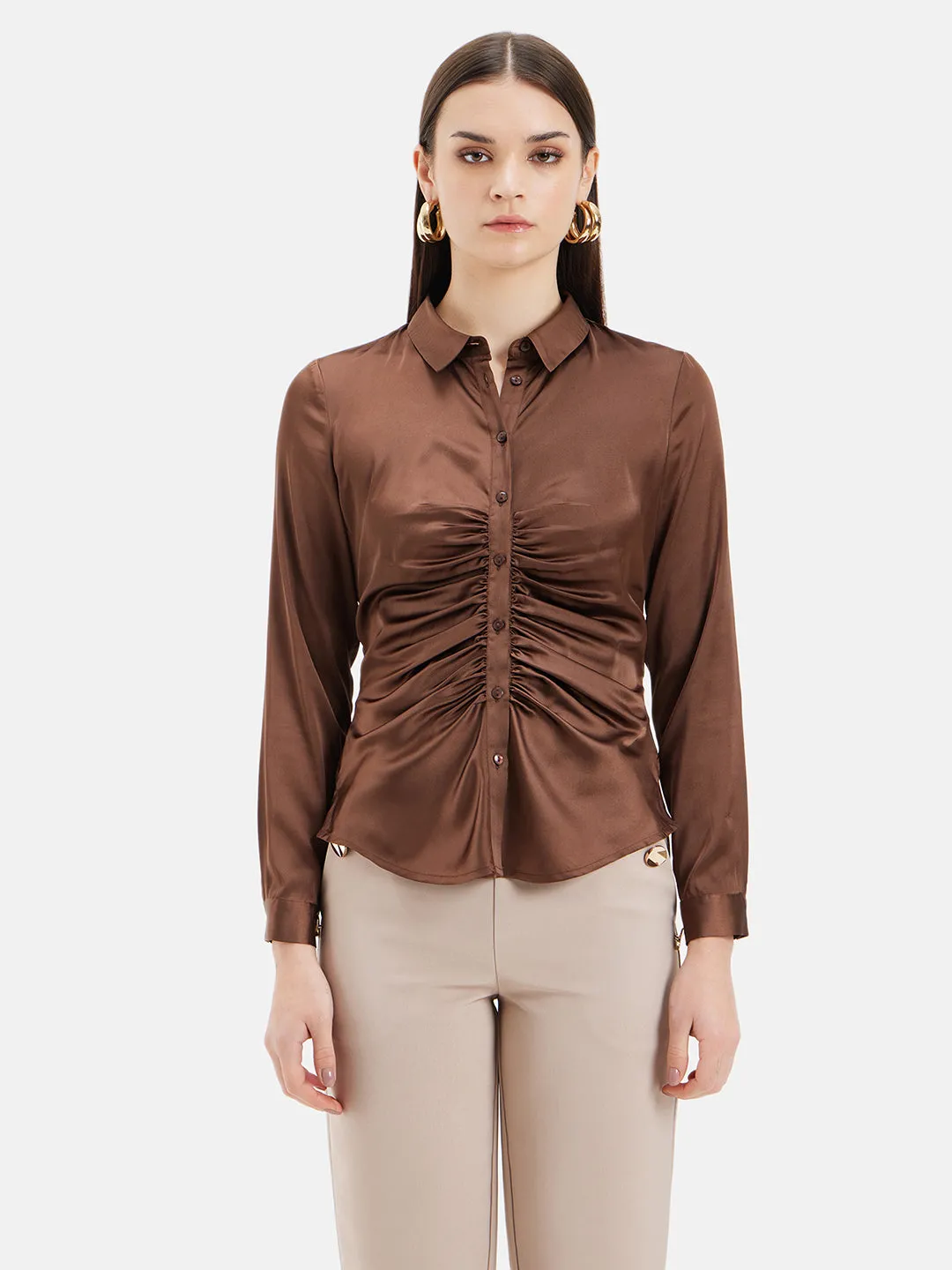 Meghan Shirt with Ruched Placket and Full Sleeves