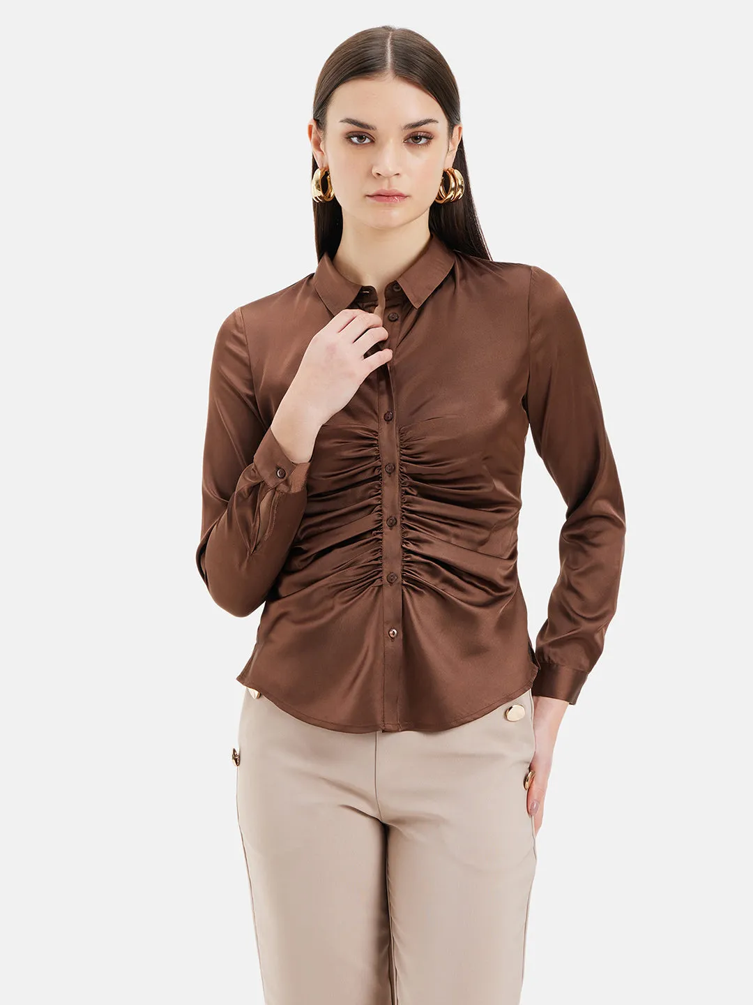 Meghan Shirt with Ruched Placket and Full Sleeves