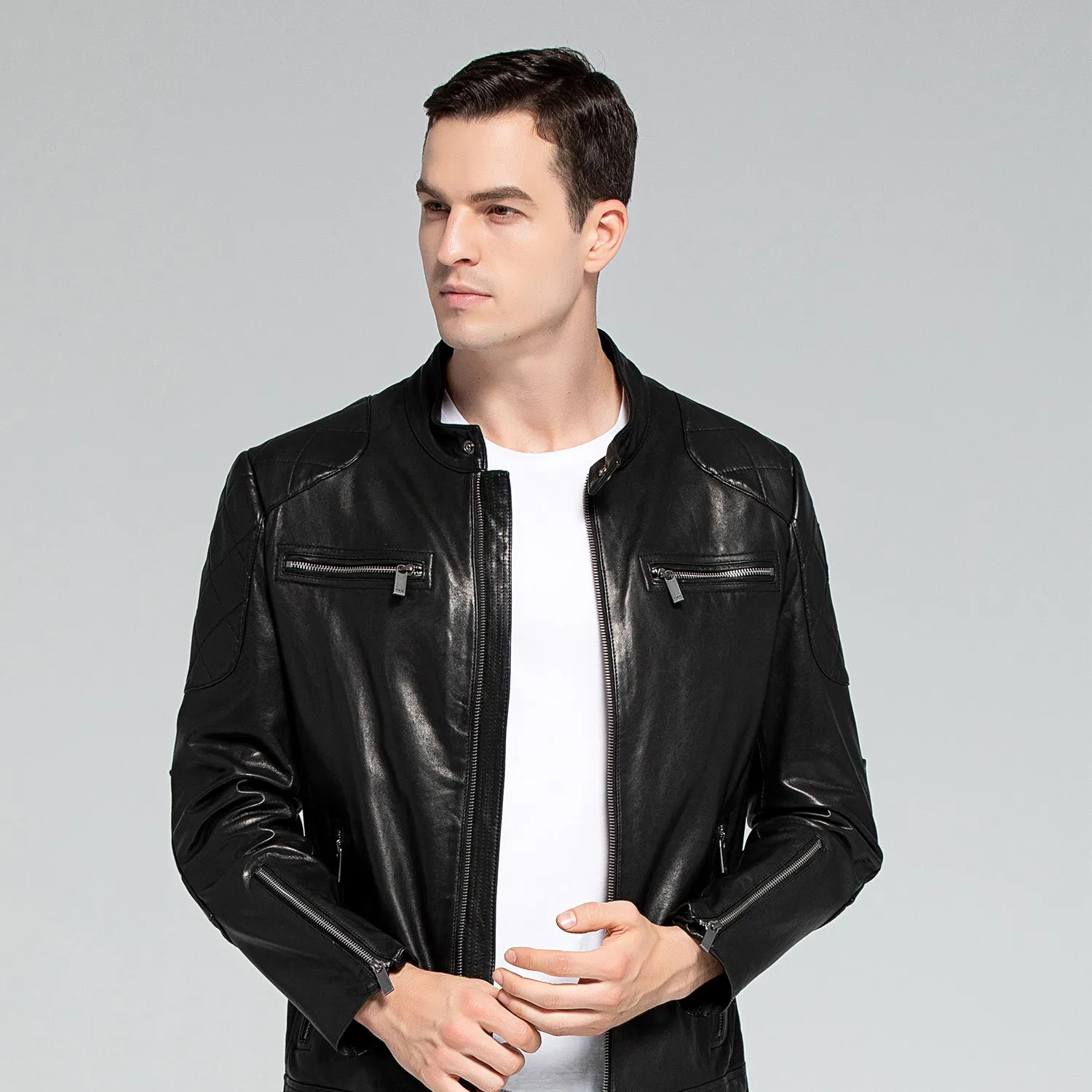 Men Real Leather Jacket cafe racer