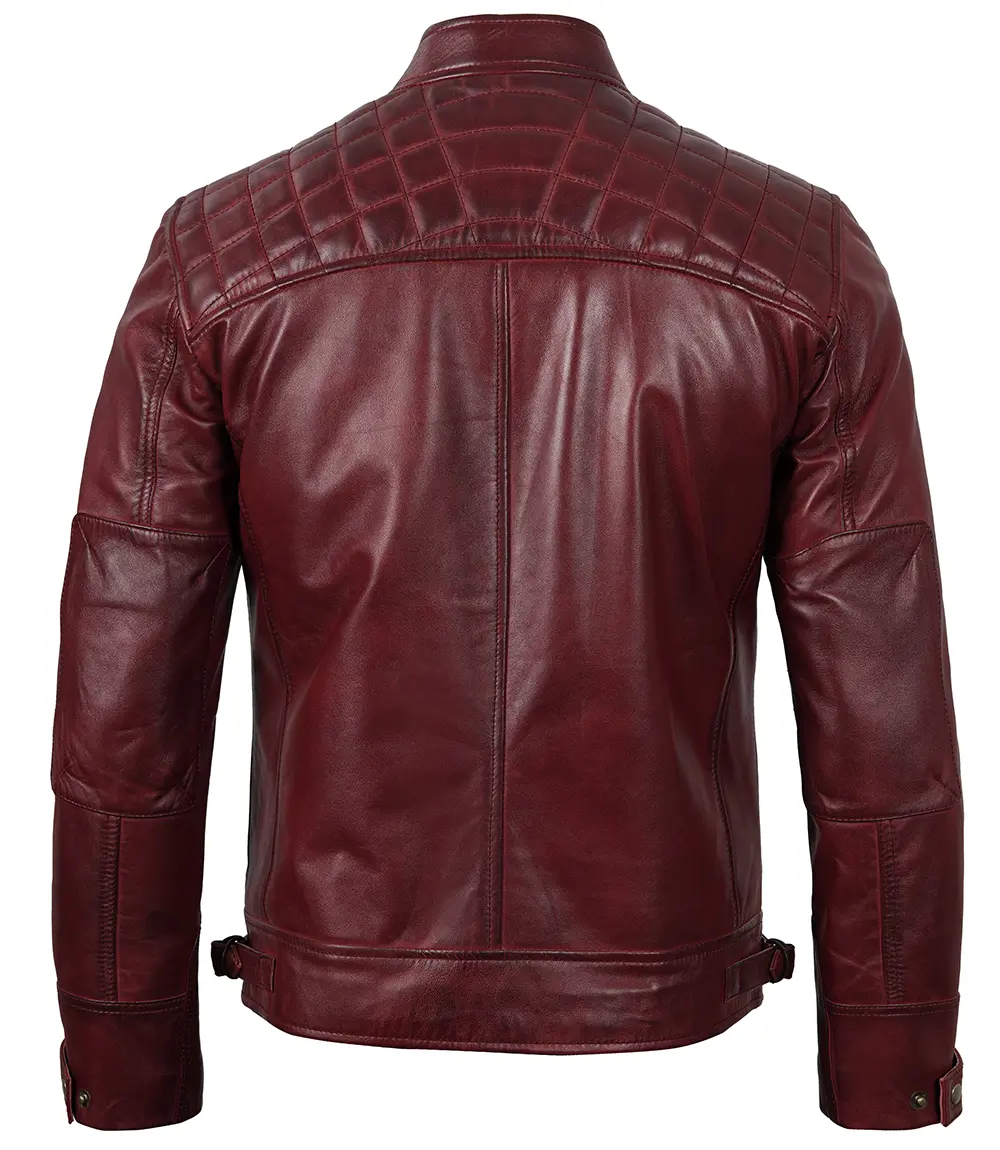 Men Real Leather Maroon Biker Jacket