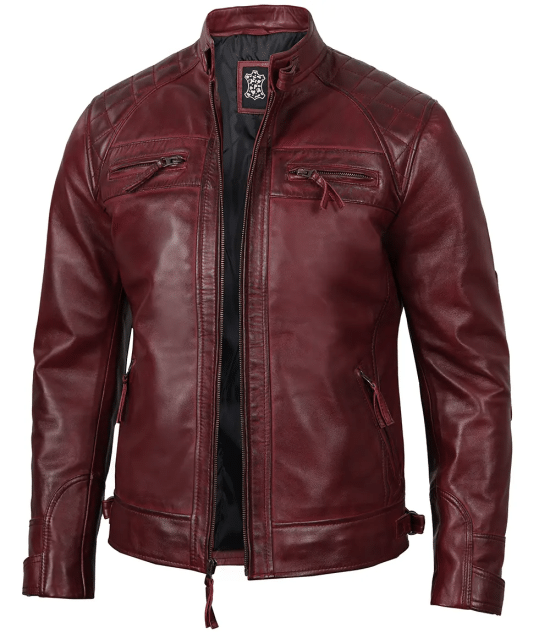 Men Real Leather Maroon Biker Jacket