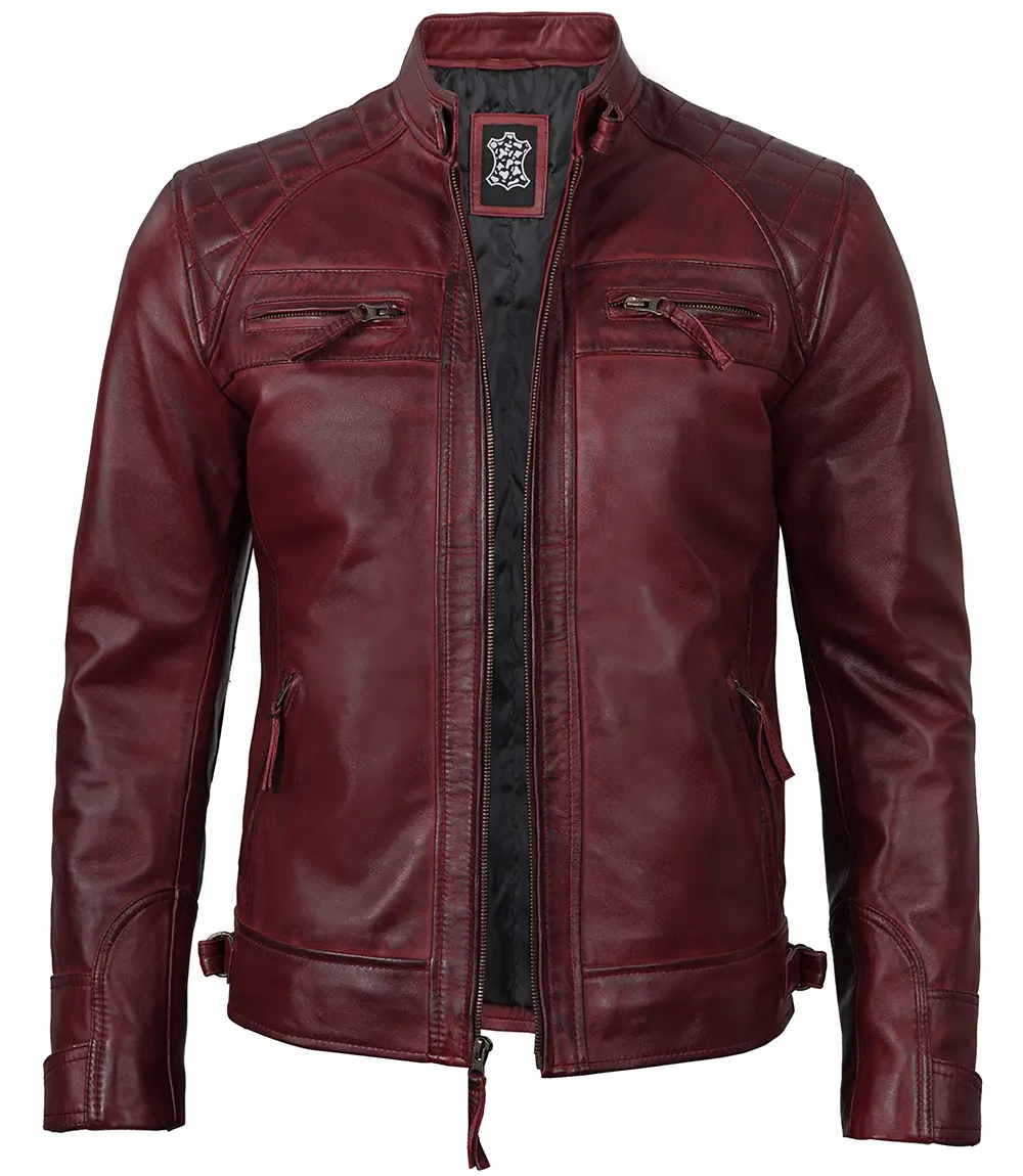 Men Real Leather Maroon Biker Jacket