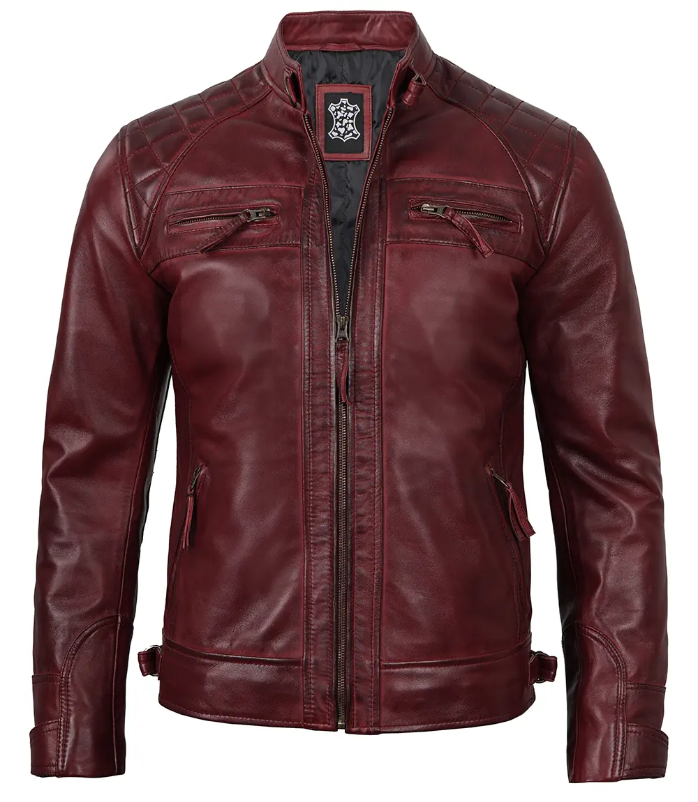 Men Real Leather Maroon Biker Jacket