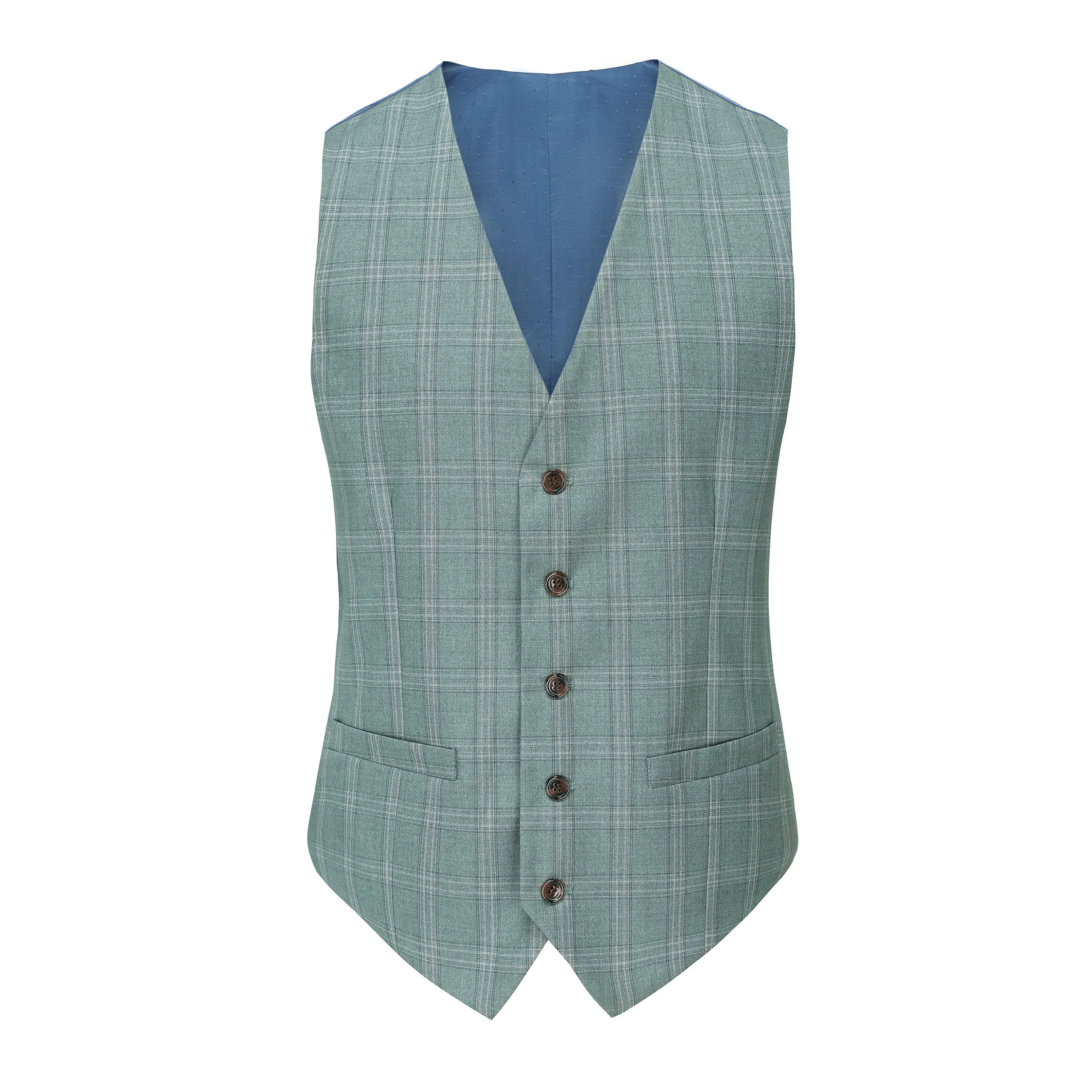 Men's Green & White Plaid Suit - Performance Stretch 3-Piece Slim Fit